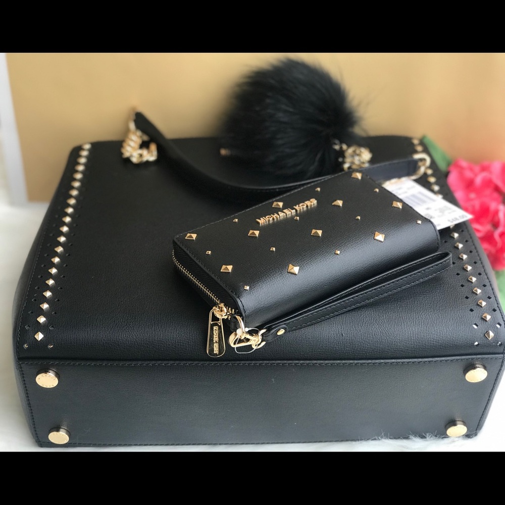 🌷MICHAEL KORS Large Black Ellis Chain Tote Set - Picture 4 of 8
